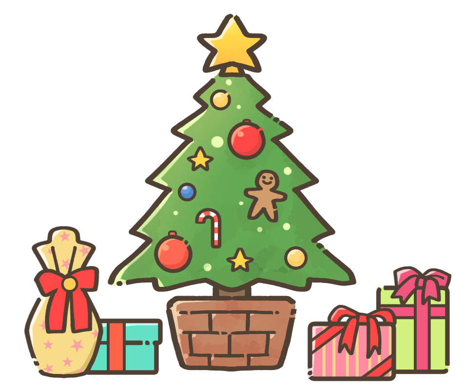 プレゼントとクリスマスツリーのイラスト